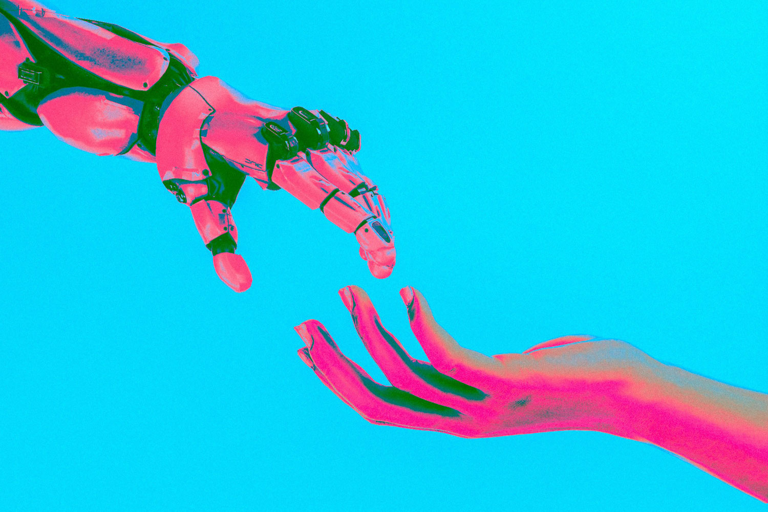 una mano robotica che cerca di toccare una mano umana