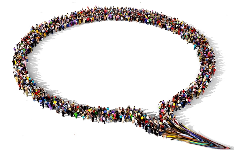 Dettaglio della locandina: fumetto composto da persone