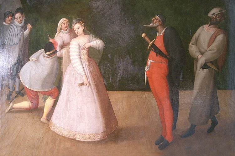 Particolare di un dipinto che raffigura una scena teatrale