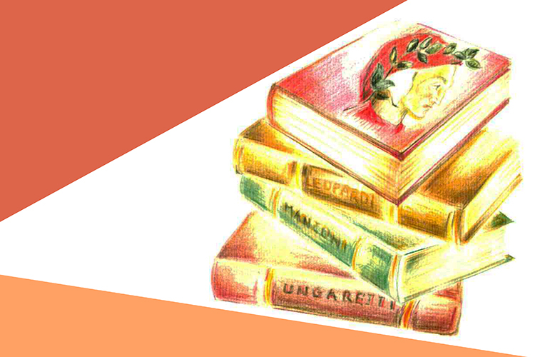 particolare della copertina del libro: pila di libri