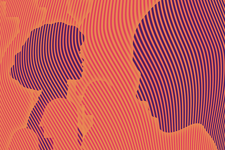 particolare della copertina del libro: profili stilizzati di volti umani