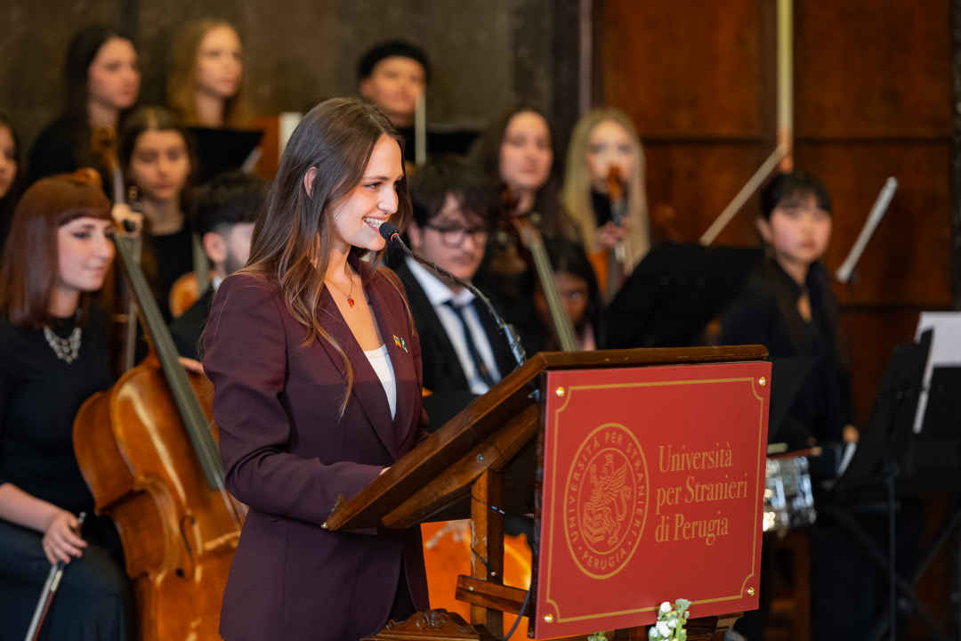 un momento del discorso della rappresentante degli studenti