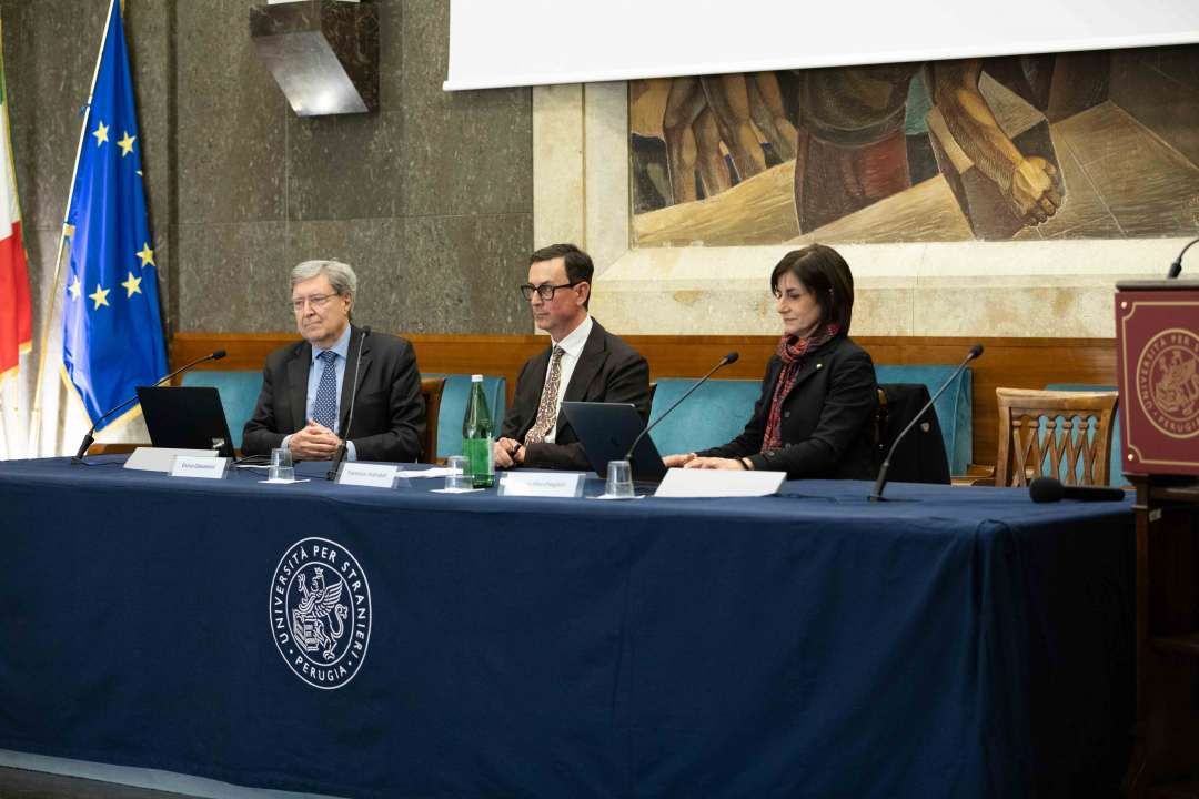 il tavolo dei relatori: Enrico Giovannini, Francesco Asdrubali e Maura Marchegiani